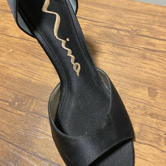SALE  Black Satin Open Towed Shoes by Nina - Picture 3 of 10
